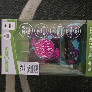 Gadget Gear Rebel Girl Car Wall Cable Charger usb-c usb -a 3ft cable 20 watt